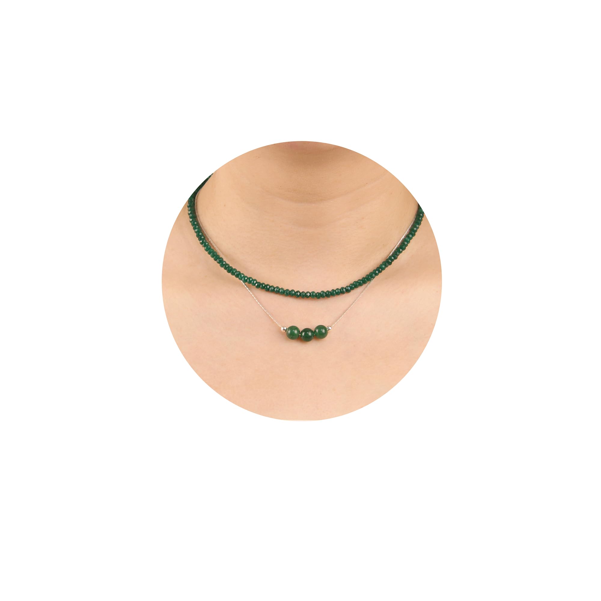 GDLKPYHS2Pcs Green Aventurine Necklace - Beaded Necklace Crystal Necklaces For Women - 4 MM Spinel Choker and Silver Chain Gem Pendant Women Jewelry