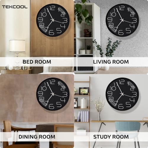 Image of TEKCOOL Plastic Digital Wall Clock 12 inch Silent Quartz Decorative Non-Ticking Classic Clock Battery Operated Round Easy to Read for Room /Home /Kitchen /Bedroom /Office /School-(Black)'
