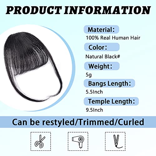 Einbeauty Human Hair Bangs Hair Clip In Bangs Natural Black Wispy Bangs Fringe With Temples Hairpieces For Women Clip On Air Bangs Flat Neat Bangs Hair Extension For Daily Wear(Air Bangs,Natural Black) #TOP1