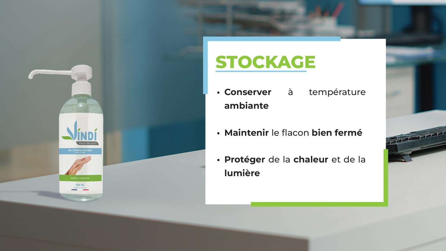 Vindi Désinfectant gel hydroalcoolique - Lot de 4 flacons pompe de 500ml - Fabrication Française - 76% d'alcool - Désinfection des mains - Virucide