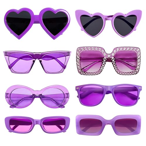 Pibupibu 8 Pack Purple Sunglasses Bulk, Retro Bachelorette Party Sunglasses for Women Cute Party Favors Sungasses Costume Accessories Eyewear Set