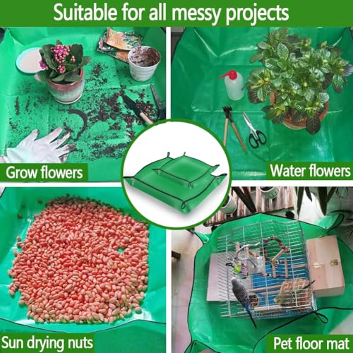 YOTOM 2 Pack Plant Repotting Mat for Plants, Foldable Indoor Succulent Potting Tray, Portable Gardening Transplanting Mats - Size Included 26.8" x 26.8" and 39.4 x 31.5 inches - Thumbnail 5