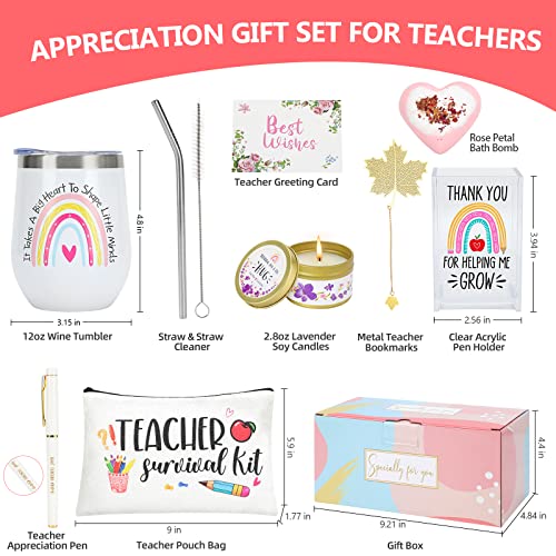 NaiCeay Best Teacher Appreciation Gifts for Women, Christmas, Birthday, Back to School, Thank You Gifts for Teacher, 12 oz Tumbler Gift Basket