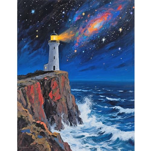 TDFERAN Diamond Painting Phare Bord de Mer 40x50cm Diamond Painting Paysage Broderie Diamant Phare Bord de Mer Peinture Numero Adulte Paysage Fluorescent...