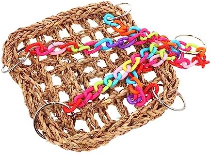 POPETPOP Parrot Suspension Bridge Chew Toys Bird Cage Toys Pet Supplies Bird Sleeping Bed Bird House The Bed Bite Straw Rope Coffee Cage Hammock