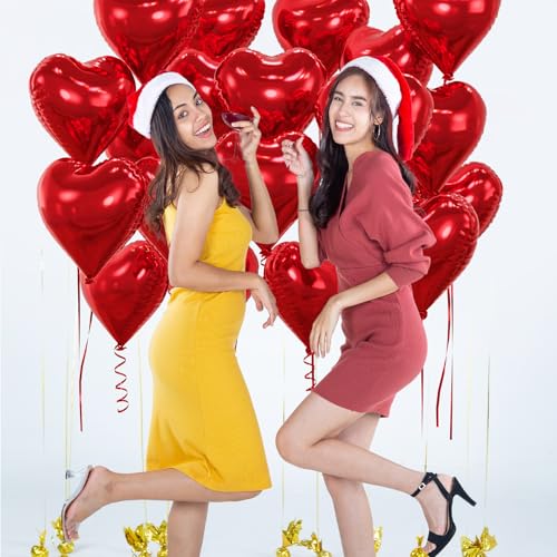 Image of 20pcs Red Heart Balloons, 18 Inch Foil Heart Shape Love Balloons, Valentine Balloon for Baby Bridal Shower, Anniversary, Wedding, Valentine's Day Decoration