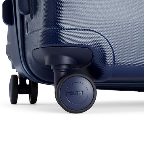 Image of American Tourister Barcelona | Check-in Trolley Bag (69 cm) | 360 8 Wheel Travel Luggage | Hard Case Polycarbonate Suitcase | Mounted Combination Lock | Midnight Blue