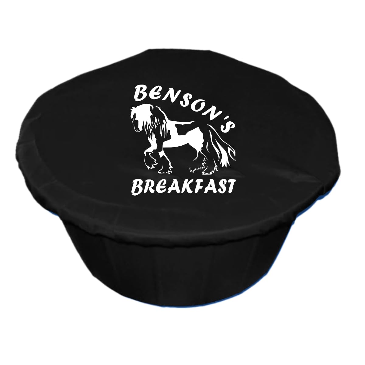 Personalised Horse Design Feed Bucket Cover, Multiple Colours Available, Morning and Teatime Feed Design or Custom Text, Gypsy Cob (Black Vinyl, Black) โ image 1