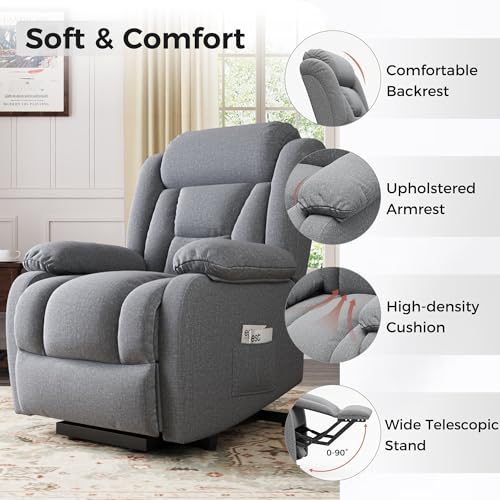 Image of Amopatio Power Lift Recliner Chairs for Elderly Upgraded Living Room Reclining Chairs Indoor Lounge Chairs Single Sofa with Side Pockets and Remote Control for Bedroom