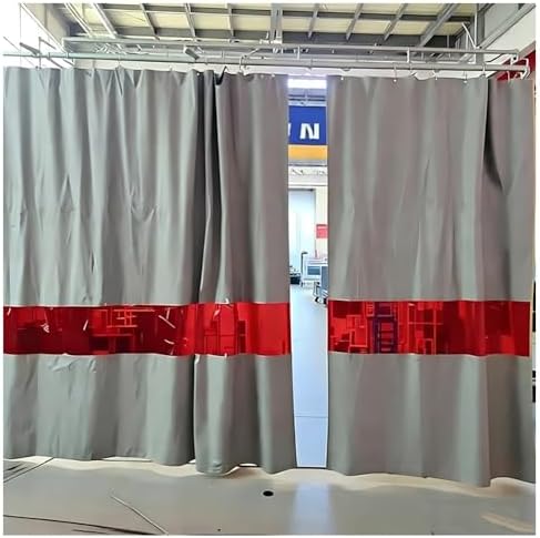 Fireproof Welding Blanket Roll Width Waterproof Silicone Coating Flame Retardant Wear Resistant Tarpaulin for Equipment,Industrial Welding Door Curtains with Red Viewing Windows, Garage Divi