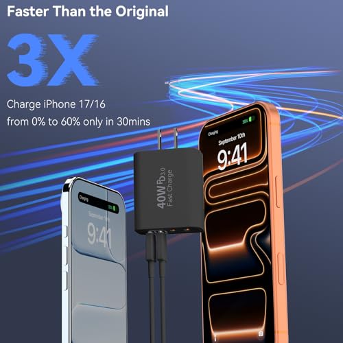 Image of USB C Wall Fast Charger Block, 40W 4-Port Type C Chargers Fast Charging Blocks PD Power Charger Adapter+QC 3.0 USB Multiport Charger Brick for Phone 17 /16 /15 /14 /13 /12 Pro Max, i-Pad, Galaxy S25-2Pack