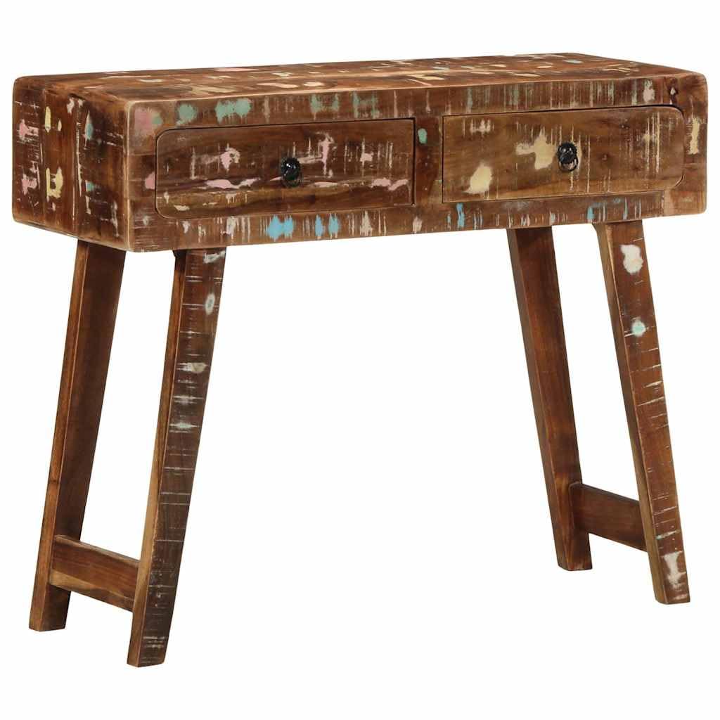 SXZenSpace Console Table 90x32x75 cm Reclaimed Solid Wood with 2 Drawers, Slim Hallway Side for Living Room Bedroom Entryway