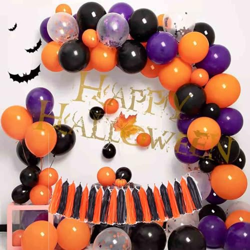 Image of GAKA Orange Confetti and Black Balloons 12 Inch 3 Style Pack of 50,Party Helium Balloon,Halloween Party Decorations Supplies