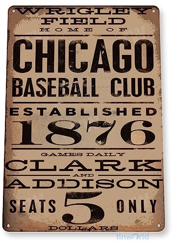 Tinworld Tin Sign: Chicago Wrigley Field Card Metal Decor Art Baseball Shop Store A040