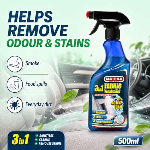 Image of MaFra 3-in-1 Fabric Treatment 500ml- Car Interior Cleaner for Plastic, Leather, Vinyl & Rubber, Cleans & Removes Stains from Delicate Fabrics Such as Velvet, Ideal for Car Seats and Microfibre