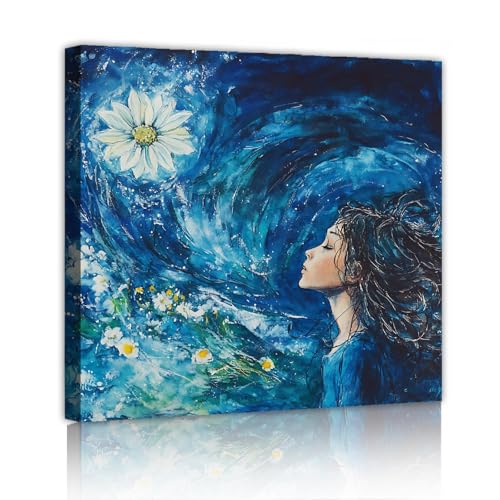 Toile art mural abstrait bleu pour décor de cuisine, affiche style rêveur TOANGWALL 50x50cm