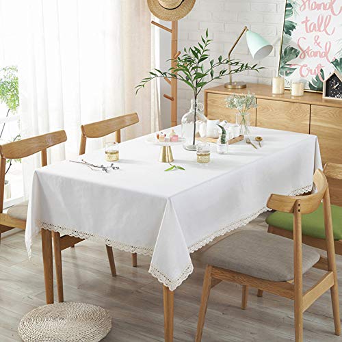 Amzali Classic Cotton Linen Lace Tablecloth Dust-Proof Table Cover For Kitchen Dinner Picnic Tabletop Home Decoration (Rectangle/Oblong, 55 X 70 Inch,Cream White) #TOP2