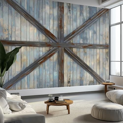 Generico Art Carta Da Parati Fotomurale Fienile vintage Country in metallo grigio Fotomurali Camera Da Letto Ufficio Soggiorno Decorazione Muro Murales 350 x 256 cm Vello Carta da parati