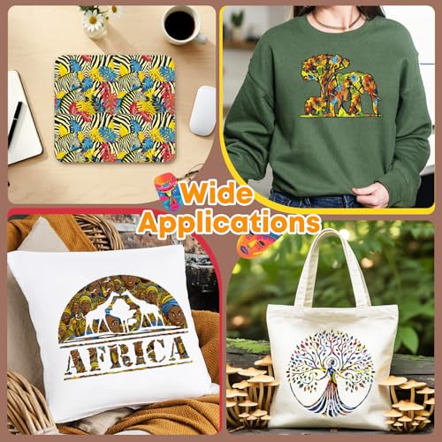 Image of Tintnut Colorful African Heat Transfer Vinyl,10 Pcs 12x10in Iron on Vinyl | Tribal ethnic patterned PU HTV sheets,easy cut & weed,stretch washable,works with iron & heat press for Kwanzaa crafts