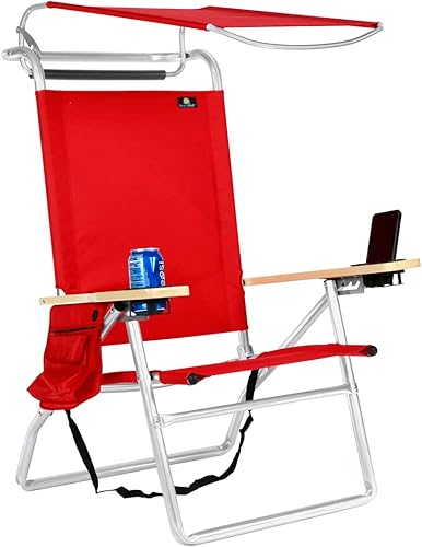 Silla de playa ligera de aluminio alto con 4 posiciones reclinables de lujo, con toldo para adultos, soporte para bebidas, bolsa de almacenamiento Silla de playa ligera de aluminio alto con 4 posiciones reclinables de lujo, con toldo para adultos, soporte para bebidas, bolsa de almacenamiento