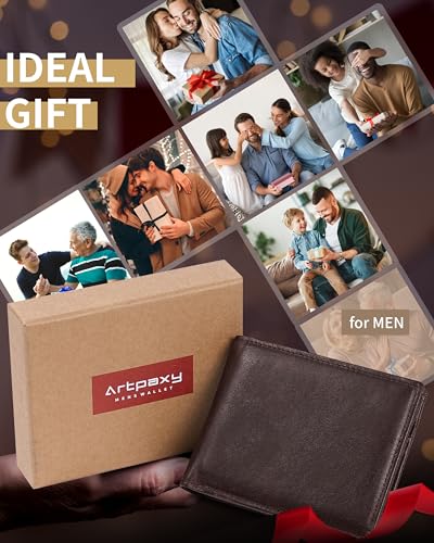 Image of Artpaxy Mens Wallet Genuine Leather Bifold RFID Blocking Wallet for Men with 2 ID Windows 12 Card Holders 2 cash pockets 1 Gift Box