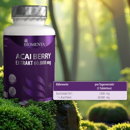BIOMENTA Acai Beeren 60.000 mg - 180 Tabletten mit hochwertigen 30:1 Berry Extrakt – vegan - Premiumqualität
