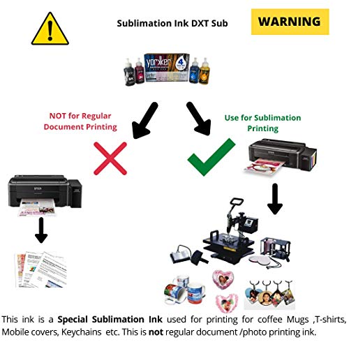 Yorkker® Sublimation Ink DXT SUB for Heat Transfer Printing on Mugs, Mobile Cases, Polyester T-Shirts etc for Epson Printers Like L130, L360, L361,... - Image 4
