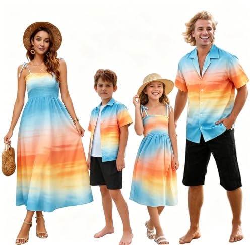 Image of SANGTREE Family Matching Hawaiian Outfits , Casual Beach Travel Clothes ,Vacation Clothing Set for Women & Men & Girls & Boys