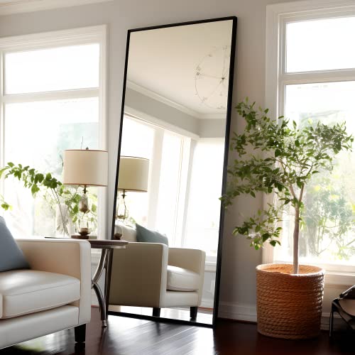 Image of NeuType 71 inchx28 inch Large Mirror Full Length Mirror Aluminum Alloy Frame Floor Mirror Wall-Mounted Mirror for Living Room, Bedroom, Hanging or Leaning Against Wall, Black (No Stand)