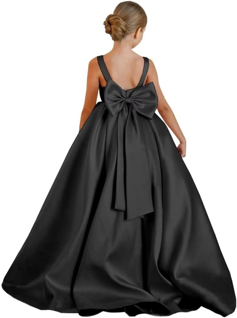 Flower Girl Dress for Wedding Satin Pageant Dresses First Communion Dress with Bow Ball Gown