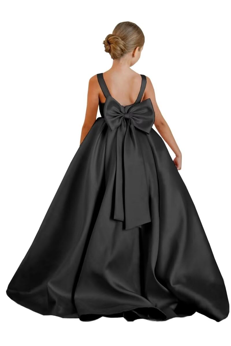 Flower Girl Dress for Wedding Satin Pageant Dresses First Communion Dress with Bow Ball Gown