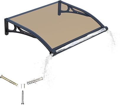 Door Awning Window Canopy Exterior,32x40IN Awnings for Doors Polycarbonate Cover Patio Door Awning UV Rain Snow Sunlight Protection Solid Sheet Aluminum Bracket with Separate Drainage Sink