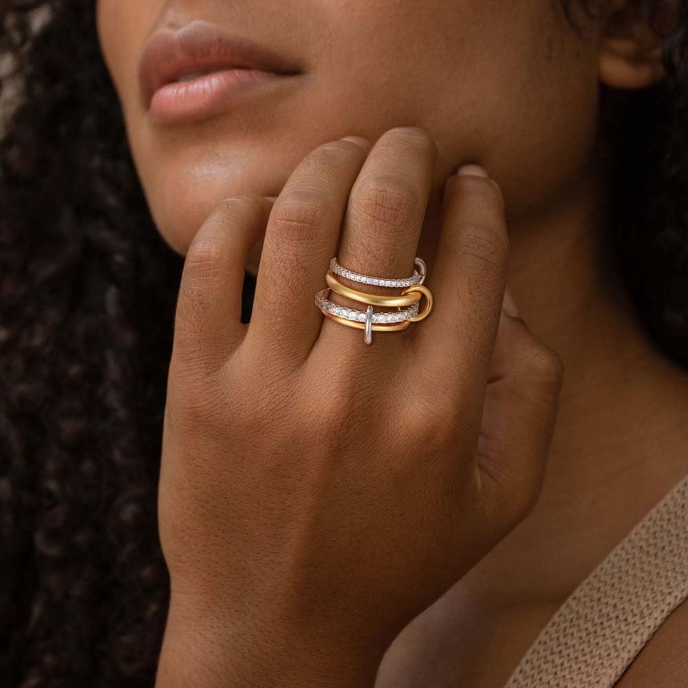 Gold Stackable Rings for Women, Non Tarnish Dainty Stackable 18k Gold Plated CZ Cubic Zirconia Rings, Multi-Link Connected Knuckle Women Rings Set - Image 3