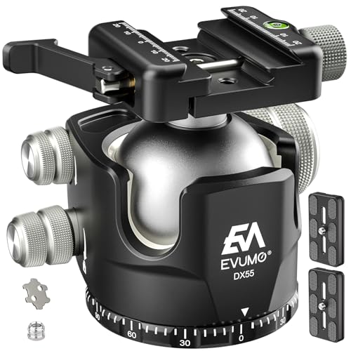 DX55-P Support à rotule pour trépied 55 mm Low Profile Support avec levier Lock Picatinny Arca Pince suisse, tête de trépied panoramique CNC pour appareil photo, charge maximale 40 kg