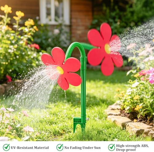 Crazy Daisy Sprinkler,360° Rotating Dancing Crazy Daisy Water Sprinkler for Lawn Garden, Funny Sunflower Water Sprinklers for Dogs Outdoor Play, Irrigation Tool for Yard Watering (Red) by Generic - Used condition - Image 3