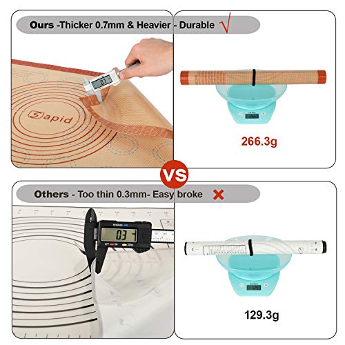 Sapid Non Stick Silicone Pastry Mat Macaron with Measurements(17.5"x 27") Non Slip and Easy Clean for Large Silicone Baking Mats, Pizza/Rolling Dough/Pie Crust/Cookies Mat, Countertop Mat(1,Red)