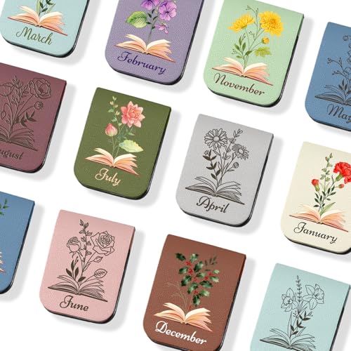 Personalised Name Magnetic Bookmark Custom Leather Bookmark Clip with BirthFlower Customised Page Marker Gift for Book Lovers Readers Teacher