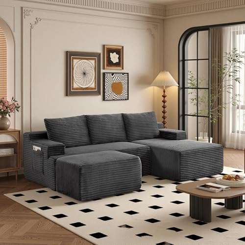 Image of 96 inch Sectional Couches for Living Room Cloud Couch Sofa with L-Shape Upholstered Boneless Couchs Modern Modular Sectional Couch with Chaise