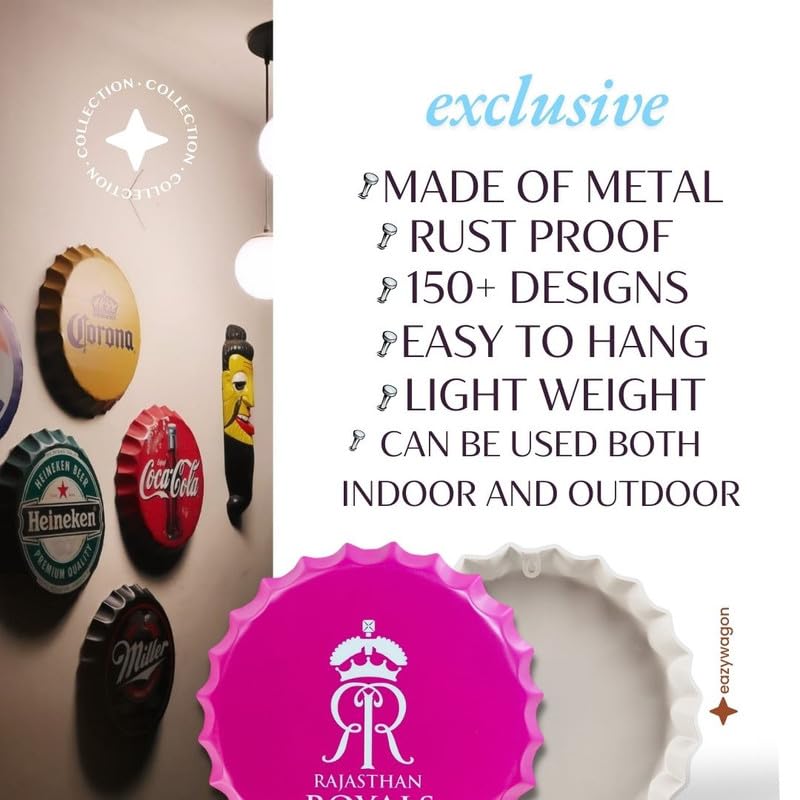 Image of EAZYWAGON Decorative Metal Bottle Caps Wall Sign Plates - 14X14 Inches - R R | Metal Wall Hanging Bottle Cap for Home, Farmhouse, Bar & Cafe Decoration | Vintage & Retro Look Plaques