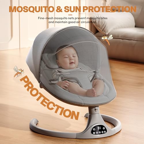 Image of StarAndDaisy baby rockers for 0 to 2 years, Baby Multi functional rocking chair / rocker for babies, Infants & Toddler with 5-level Automatic Swing & Bouncer / cradle with touch panel and hanging toys (Grey)