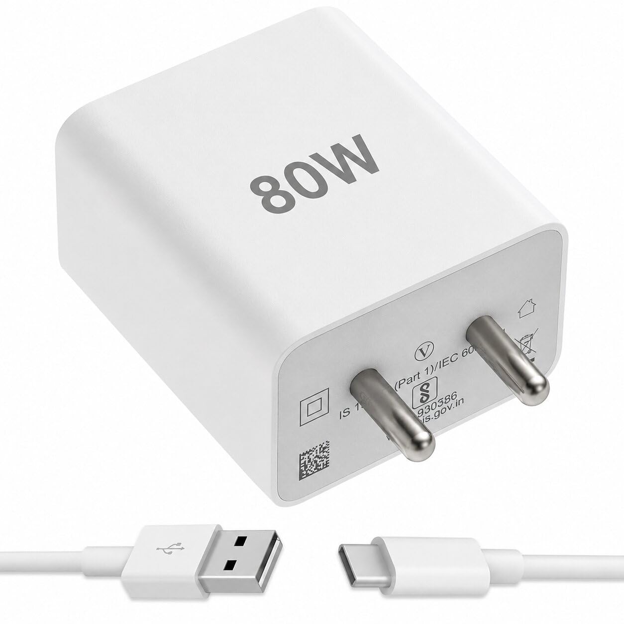80W Type-C Charger for Apple iPhone 15 Pro Original QC Adapter Type C 3.0A High Speed Fast Turbo Charge QC 3.0 Smart SinglePort with 1m Type-C Charging & Sync Cable (White, Big, SZ.A)-image-2