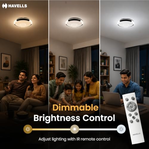Image of Havells Aurika Music 60W LED Surface Ceiling Light with Built-in Bluetooth Speaker|RGB + 3000K-6500K Tunable CCT|Dimmable with Remote Control|Memory Function|Easy Surface Mount|Living Room & Bedroom