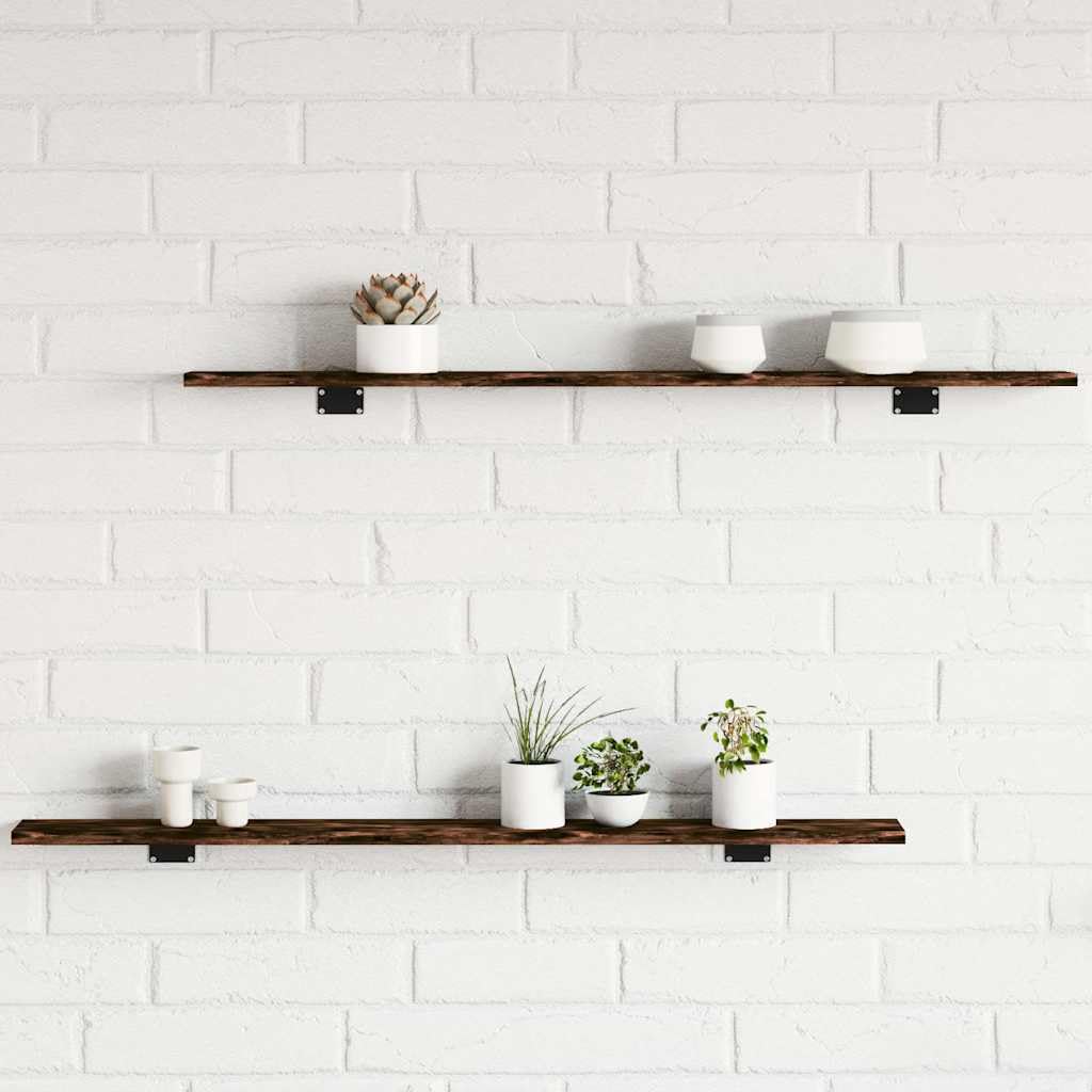 Regał ścienny, 4 sztuki, dąb wędzony, materiał drewnopochodny, 100 x 10 x 1,5 cm, regał wiszący, regał ścienny, regał na książki, montaż ścienny, do salonu, sypialni, biura, elastyczne