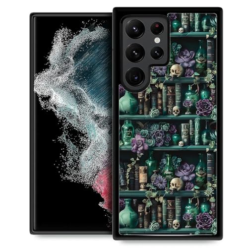 DAIZAG Compatible with Samsung Galaxy S22 Ultra Case,Skull Flowers and Books Slim Scratchproof Anti-Drop Pattarn Design for Boys Girls Protective Shell Case for Samsung Galaxy S22 Ultra