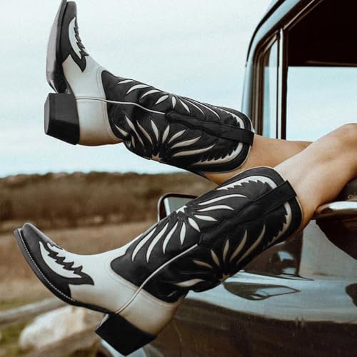 Cowboy Boots for Women Mid Calf Knee High Western Cowgirl Boots Pointed Toe3