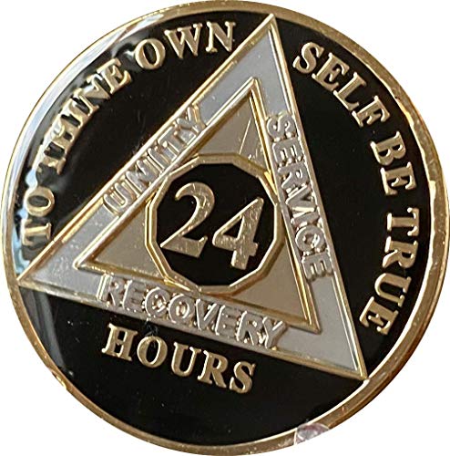 Ranger Industries Medalhão AA 24 Horas Brilhante Clássico Preto Tri-Plate Sobriety Chip