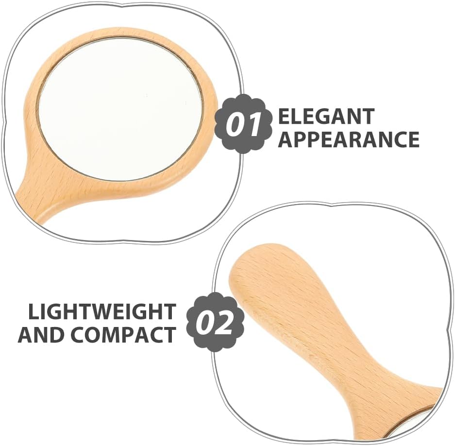 2pcs Wood Handheld Makeup Mirror: Portable and Compact Vanity Mirror for Travel and Daily Use - Nonslip Wood Handle Makeup Tool for Touch-Ups