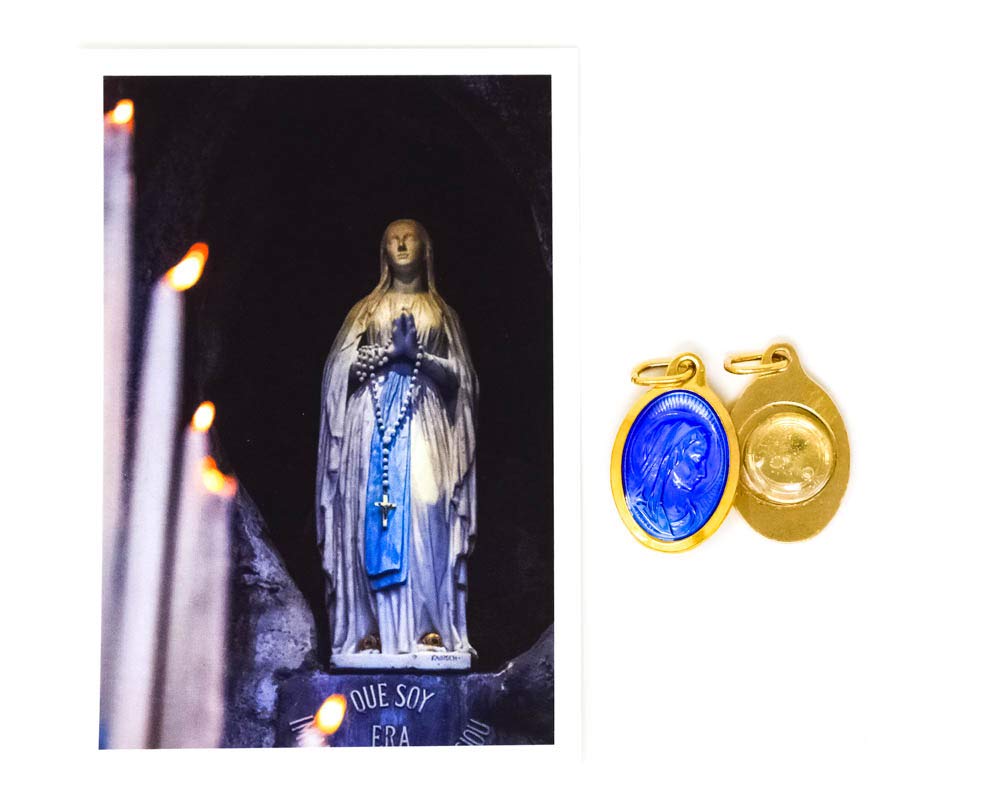 Catholic Gift Shop Gold Our Lady Of Lourdes Holy Water Pendant + Lourdes Prayer Cards