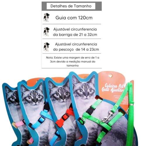 Coleira Pet Ajustável Peitoral Gato com Guia (VERDE)