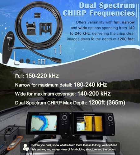 Image of Bonbo 710295-1 XNT 9 HW MDI 75 T Transom Mount Transducer with Temperature Sensor for Humminbird Helix 7 /8 with MEGA Down Imaging and Dual Spectrum Chirp, 20 Feet Long, Black